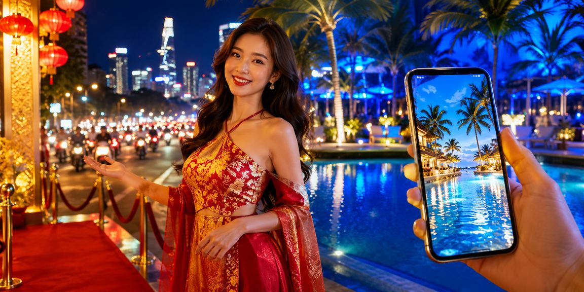 Người dùng sử dụng điện thoại di động để tham gia casino trong không khí lễ hội tại TP.HCM